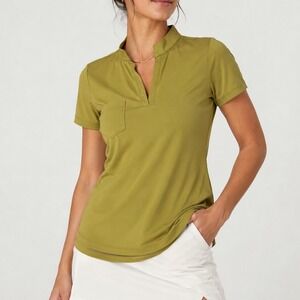 Swingdish Womens Golf Polo Shirt Olive Green Split Neck Short Sleeve Size Medium